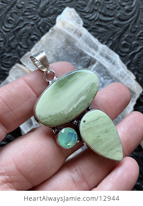 Opalite and Green Imperial Jasper Pendant Crystal Stone Jewelry - #F5b5OJE3C9Y-4