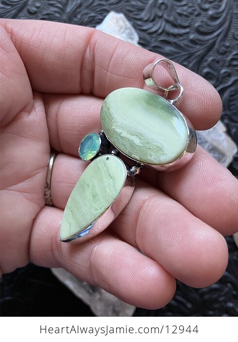 Opalite and Green Imperial Jasper Pendant Crystal Stone Jewelry - #F5b5OJE3C9Y-5