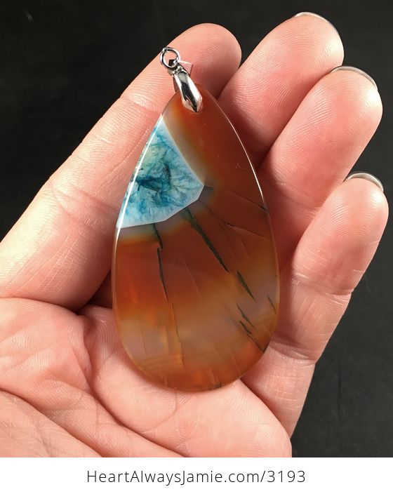 Orange and Beautiful Blue Druzy Agate Stone Pendant Necklace - #IvzcueOqFYk-2
