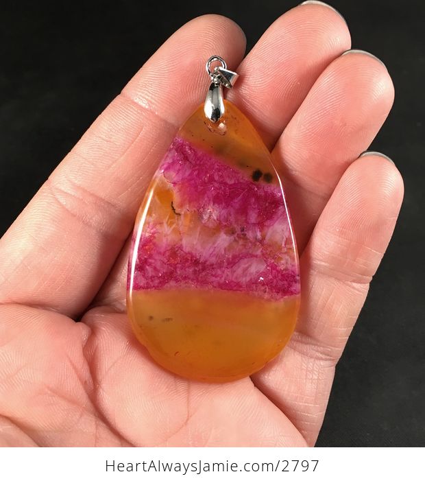 Orange and Beautiful Pink Druzy Agate Stone Pendant Necklace - #can1R4i0bKE-2