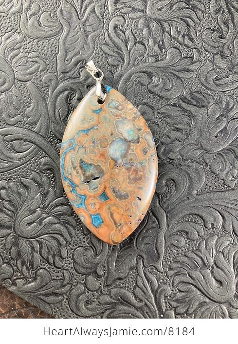 Orange and Blue Crazy Lace Agate Stone Jewelry Pendant - #QRKwrsK1wEk-2