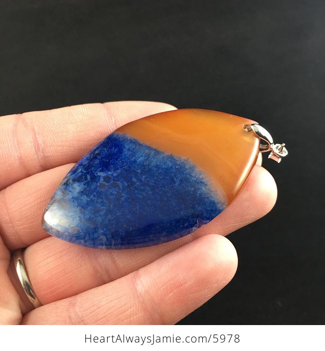 Orange and Blue Druzy Agate Stone Jewelry Pendant - #J6At00h9oiw-3