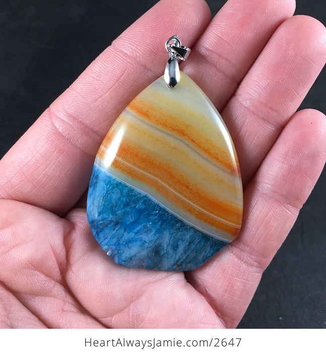 Orange and Blue Druzy Agate Stone Pendant - #syPD8QYlBxQ-1