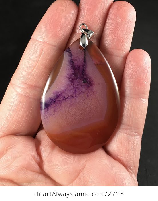 Orange and Brown and Purple Druzy Agate Stone Pendant - #LOW78IF1URY-1
