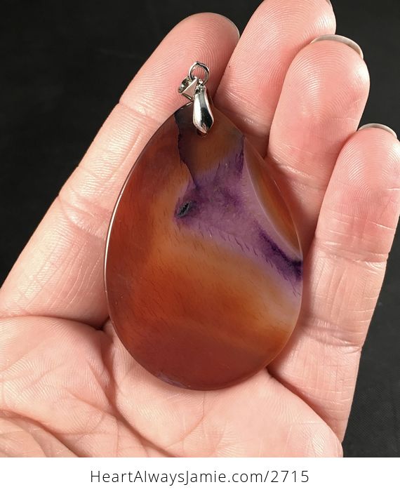 Orange and Brown and Purple Druzy Agate Stone Pendant Necklace - #LOW78IF1URY-2
