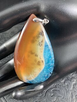 Orange and Dendritic Blue Drusy Stone Jewelry Pendant #dIupwmm4uiY