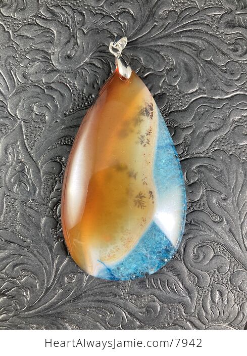 Orange and Dendritic Blue Drusy Stone Jewelry Pendant - #dIupwmm4uiY-2
