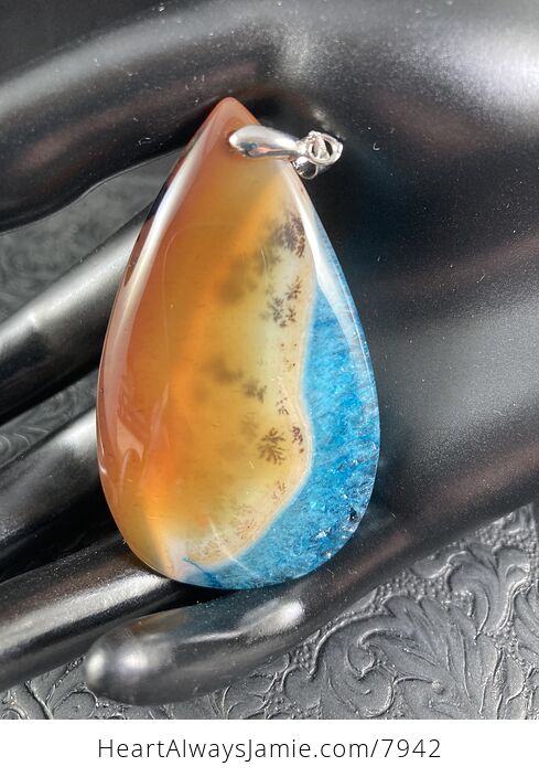 Orange and Dendritic Blue Drusy Stone Jewelry Pendant - #dIupwmm4uiY-1
