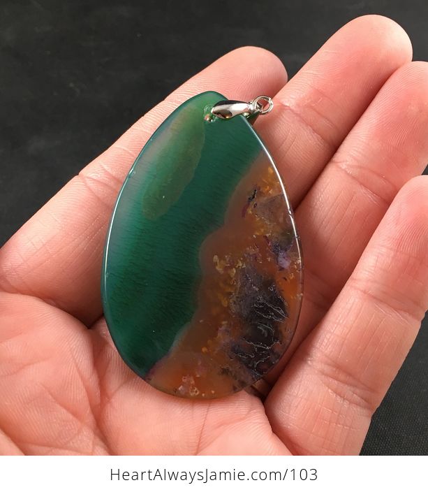 Orange and Green Dendrite Stone Agate Pendant Necklace - #wqSZsKnNKxU-2