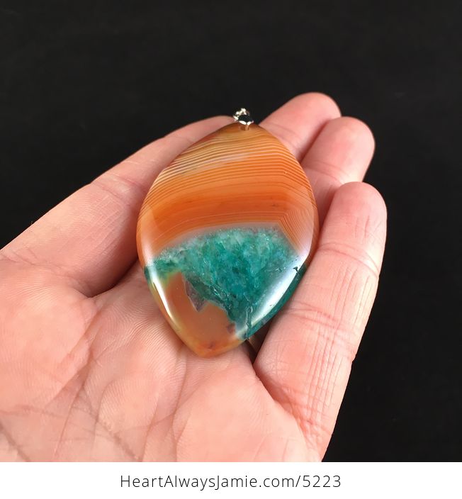 Orange and Green Drusy Stone Jewelry Pendant - #eZnxA1NycrM-2