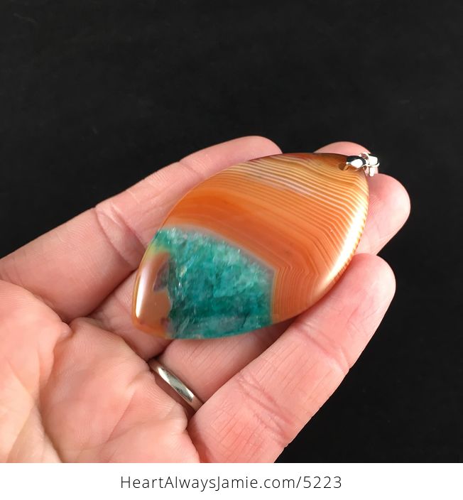 Orange and Green Drusy Stone Jewelry Pendant - #eZnxA1NycrM-3