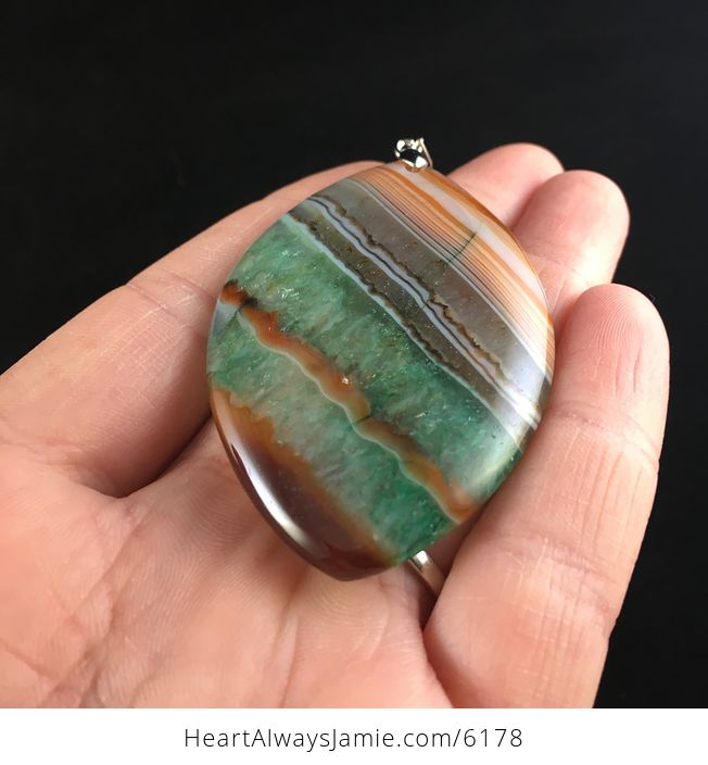 Orange and Green Druzy Agate Stone Jewelry Pendant - #PWCi3qzJ1Fo-2