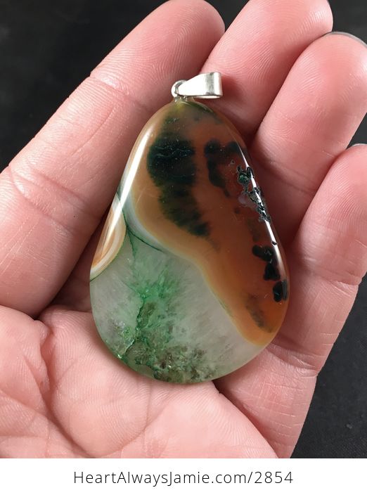 Orange and Green Druzy Agate Stone Pendant Necklace - #w9See0utOmQ-2