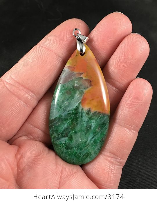 Orange and Green Druzy Stone Pendant - #1MWYbsANBN8-1