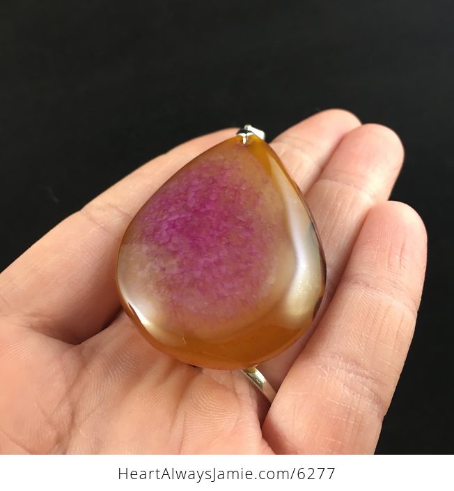 Orange and Pink Drusy Agate Stone Jewelry Pendant - #i9nGni41BTk-2