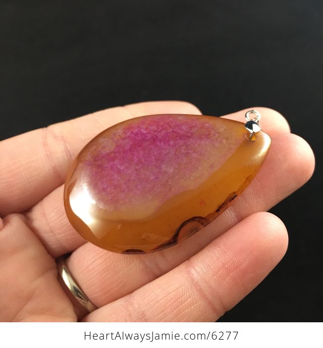 Orange and Pink Drusy Agate Stone Jewelry Pendant - #i9nGni41BTk-3