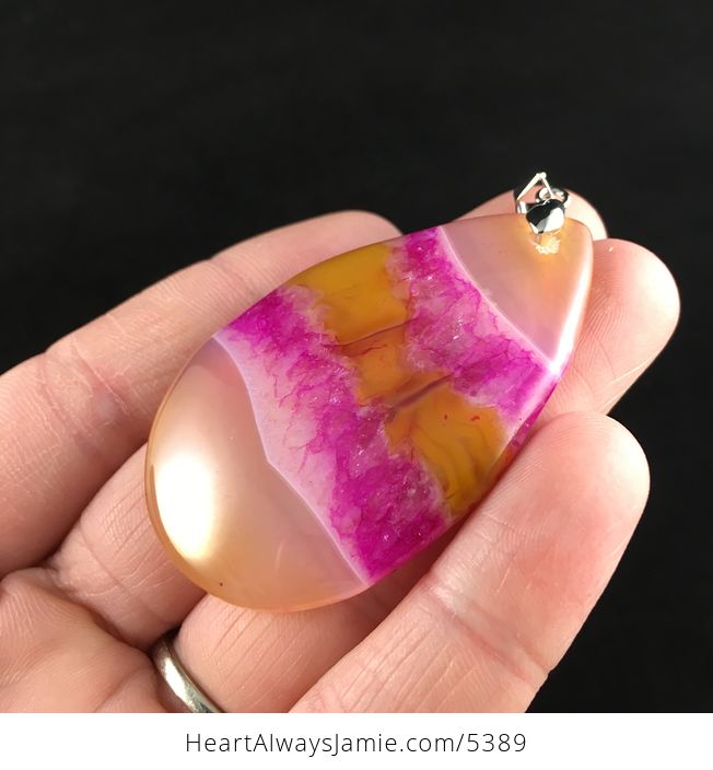 Orange and Pink Drusy Agate Stone Jewelry Pendant - #kWZRXcx7ReU-3
