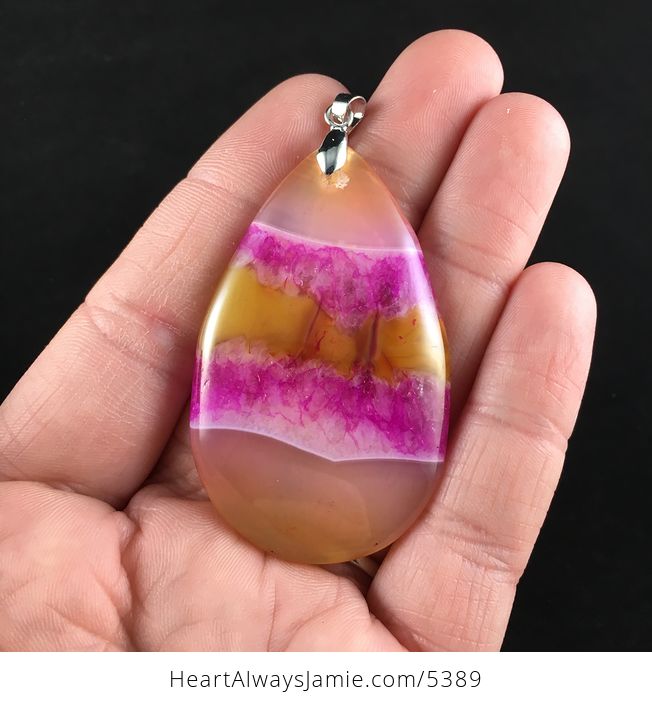 Orange and Pink Drusy Agate Stone Jewelry Pendant - #kWZRXcx7ReU-1