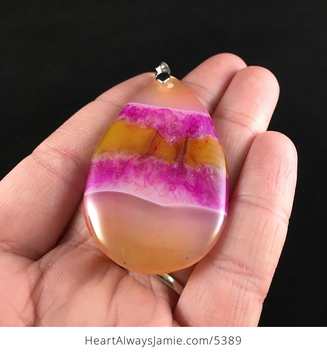 Orange and Pink Drusy Agate Stone Jewelry Pendant - #kWZRXcx7ReU-2