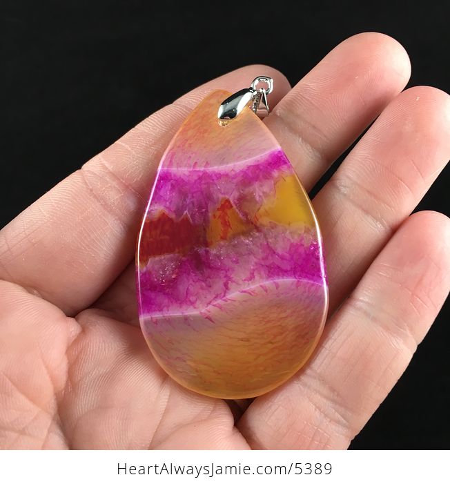 Orange and Pink Drusy Agate Stone Jewelry Pendant - #kWZRXcx7ReU-6