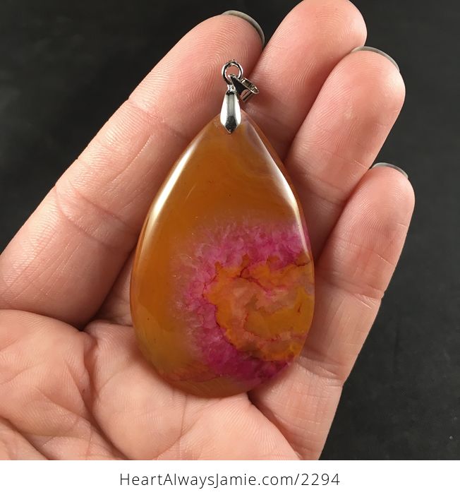 Orange and Pink Drusy Stone Jewelry Pendant - #7FMFyQcM588-1