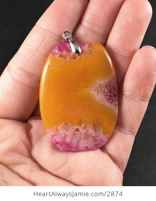 Orange and Pink Druzy Agate Stone Pendant - #mCMRwnmuZeA-1