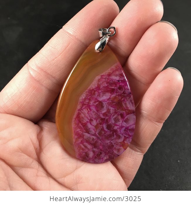 Orange and Pink Druzy Agate Stone Pendant Necklace - #1OtmGwTvpyk-2