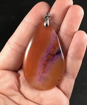 Orange and Purple Druzy Agate Stone Pendant #WgFerfy2Bgc