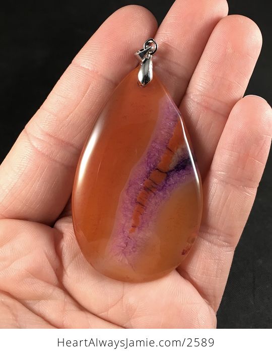 Orange and Purple Druzy Agate Stone Pendant - #WgFerfy2Bgc-1