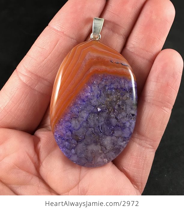 Orange and Purple Druzy Agate Stone Pendant - #oWFtuU1wXgc-1