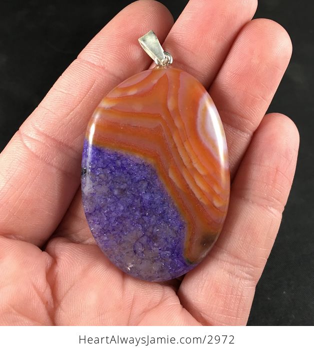 Orange and Purple Druzy Agate Stone Pendant Necklace - #oWFtuU1wXgc-2