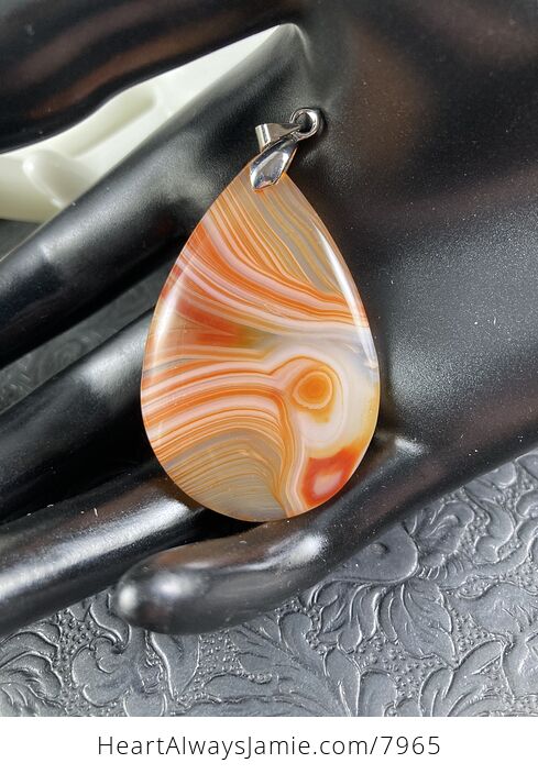 Orange and White Striped Agate Stone Jewelry Pendant - #3Ealwjd5InI-1