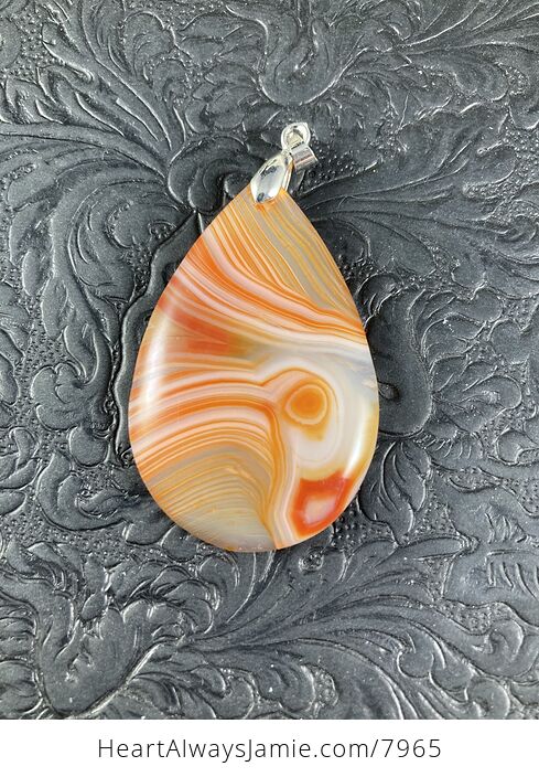 Orange and White Striped Agate Stone Jewelry Pendant - #3Ealwjd5InI-5
