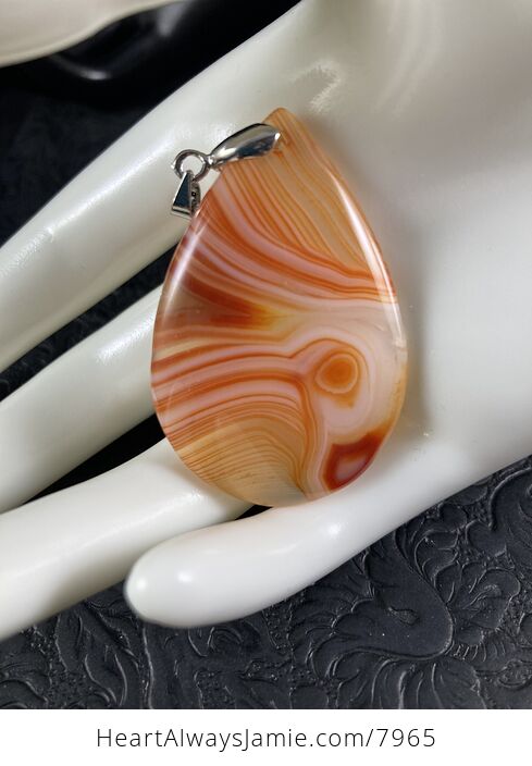 Orange and White Striped Agate Stone Jewelry Pendant - #3Ealwjd5InI-7