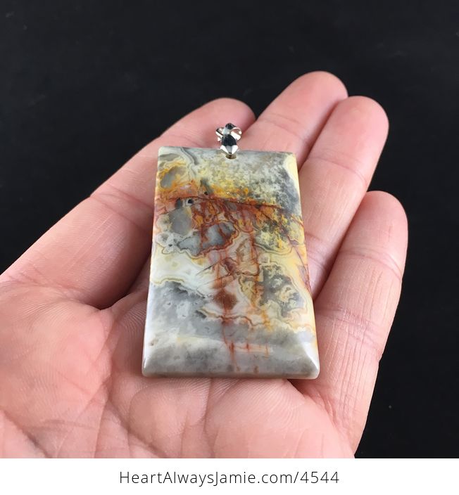 Orange and Yellow Crazy Lace Mexican Agate Stone Jewelry Pendant - #t3qYhAbwFSA-2