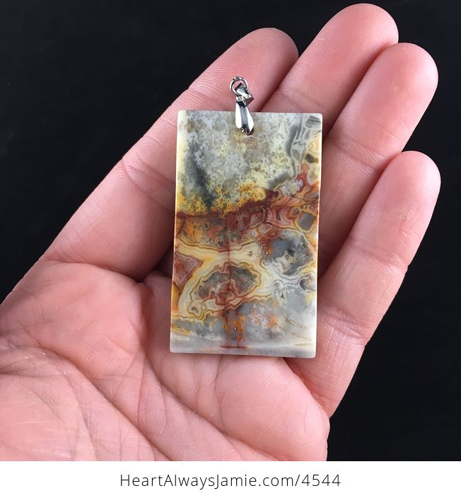 Orange and Yellow Crazy Lace Mexican Agate Stone Jewelry Pendant - #t3qYhAbwFSA-6