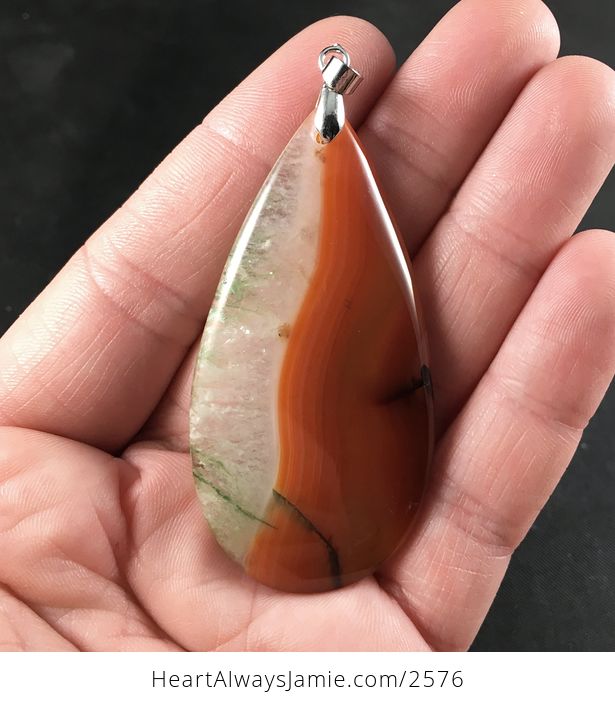 Orange Brown and Green Druzy Agate Stone Pendant - #VIxvZ2O7Ews-1