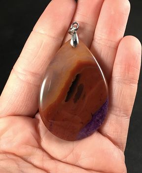 Orange Brown and Purple Druzy Agate Stone Pendant #oqSE6nCqfYU