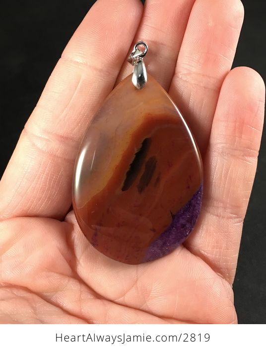 Orange Brown and Purple Druzy Agate Stone Pendant - #oqSE6nCqfYU-1