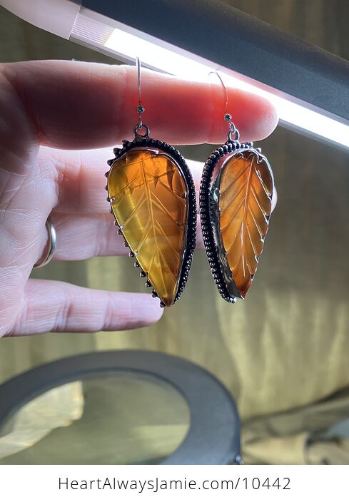 Orange Carnelian Leaf Carved Crystal Stone Earrings - #acmXblNcMyQ-7