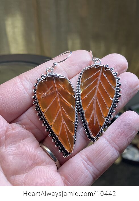 Orange Carnelian Leaf Carved Crystal Stone Earrings - #acmXblNcMyQ-6