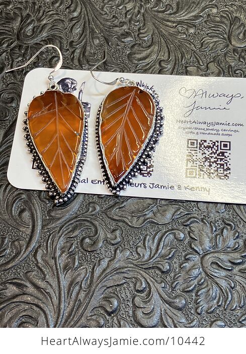 Orange Carnelian Leaf Carved Crystal Stone Earrings - #acmXblNcMyQ-10