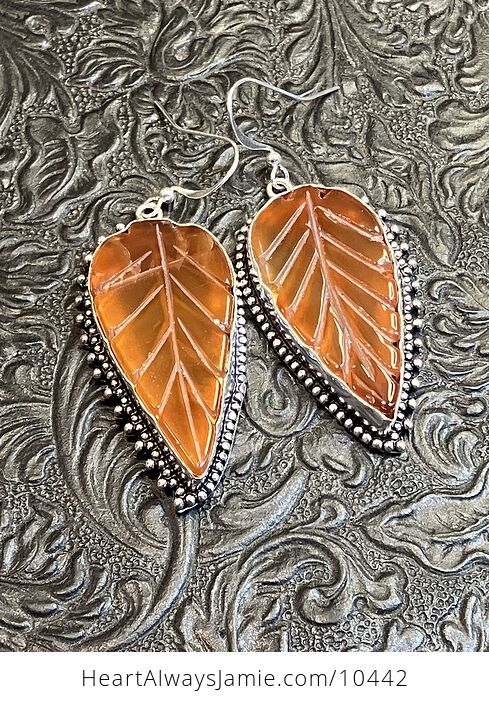 Orange Carnelian Leaf Carved Crystal Stone Earrings - #acmXblNcMyQ-12
