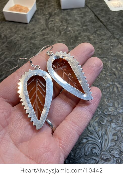 Orange Carnelian Leaf Carved Crystal Stone Earrings - #acmXblNcMyQ-4