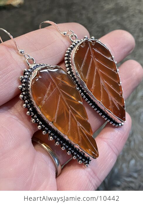 Orange Carnelian Leaf Carved Crystal Stone Earrings - #acmXblNcMyQ-8