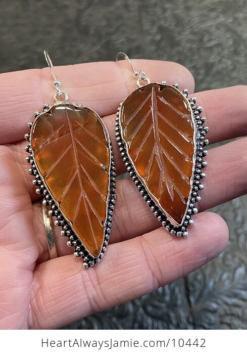 Orange Carnelian Leaf Carved Crystal Stone Earrings - #acmXblNcMyQ-1