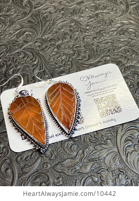 Orange Carnelian Leaf Carved Crystal Stone Earrings - #acmXblNcMyQ-9