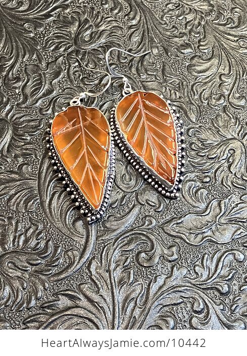 Orange Carnelian Leaf Carved Crystal Stone Earrings - #acmXblNcMyQ-11