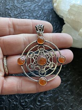 Orange Carnelian Metratrons Cube Sacred Geometry Stone Crystal Pendant Jewelry #rv0lSbzkDzM