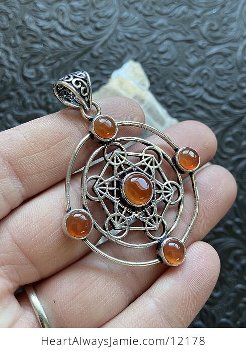 Orange Carnelian Metratrons Cube Sacred Geometry Stone Crystal Pendant Jewelry - #Kiqtotp3RYk-3